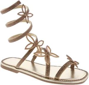 TOP Moda Women Butterfly Rhinestone Wrap-around Flat Sandals
