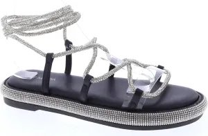 TOP Moda Womens Rhinestone Flat Sandals Lace up Ankle Wrap Slide Sandals