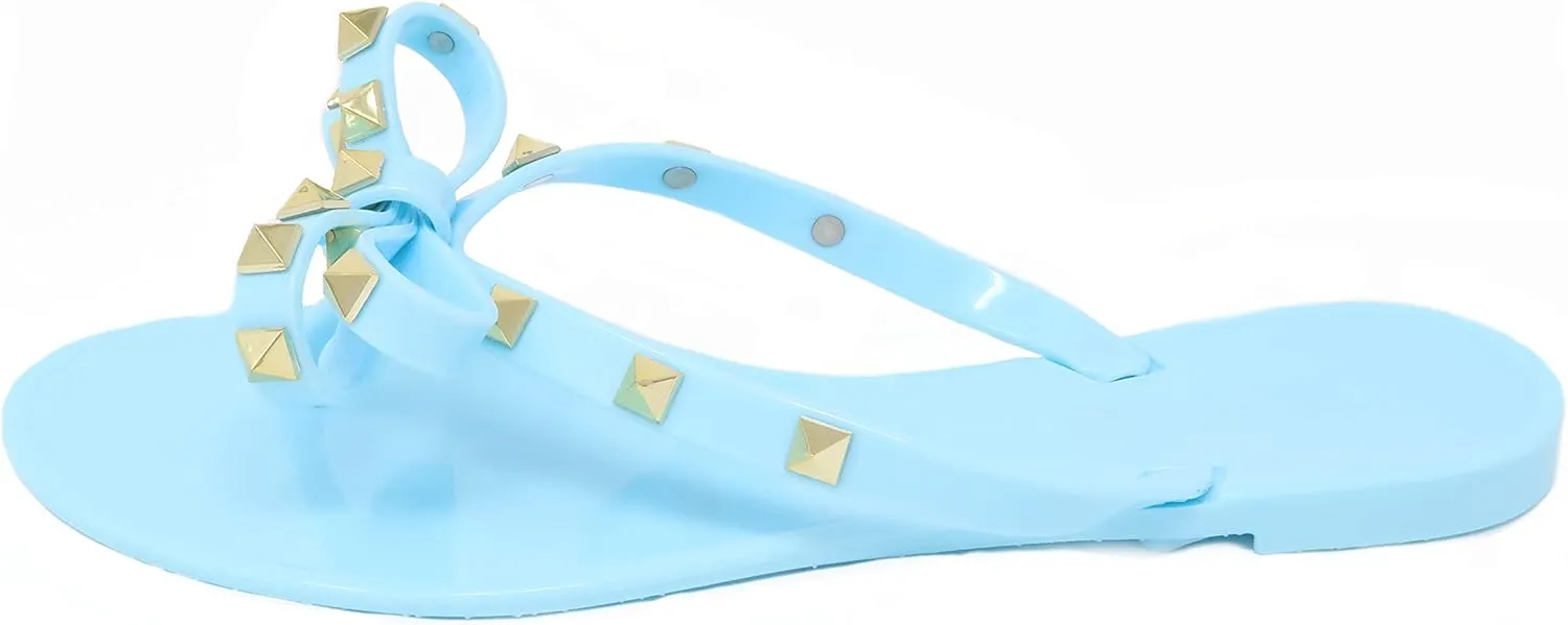 TOP Moda Womens Studded Jelly Flip Flops Sandals with Bow
