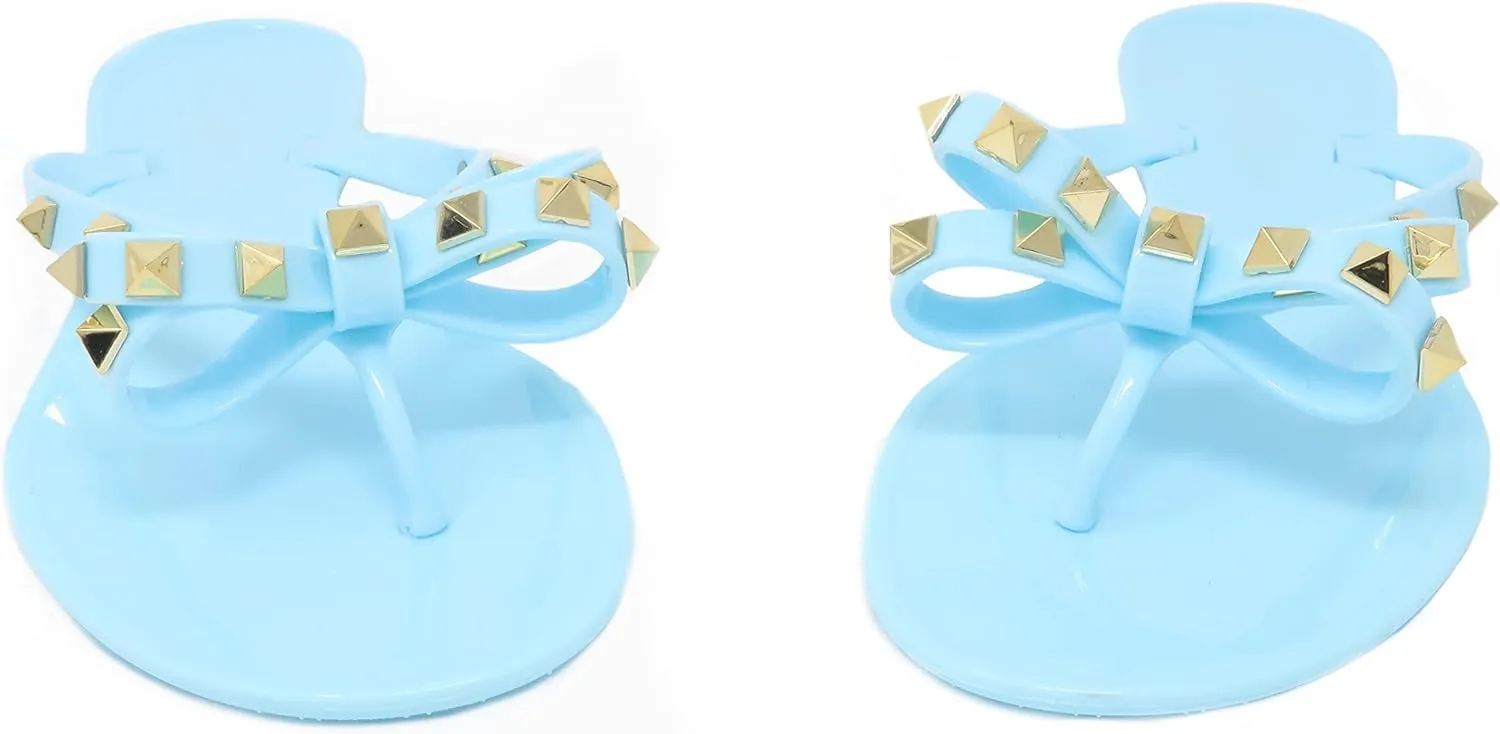 TOP Moda Womens Studded Jelly Flip Flops Sandals with Bow
