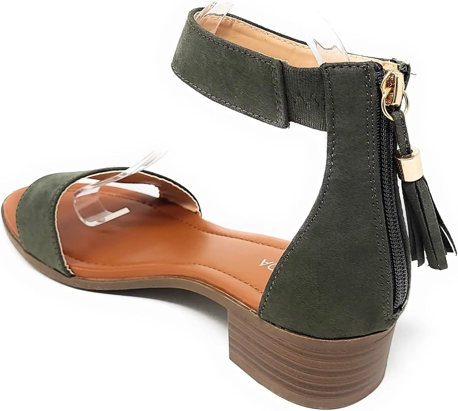 TOP Moda Women's Tassel Fringe Zip Back Block Heel Sandal