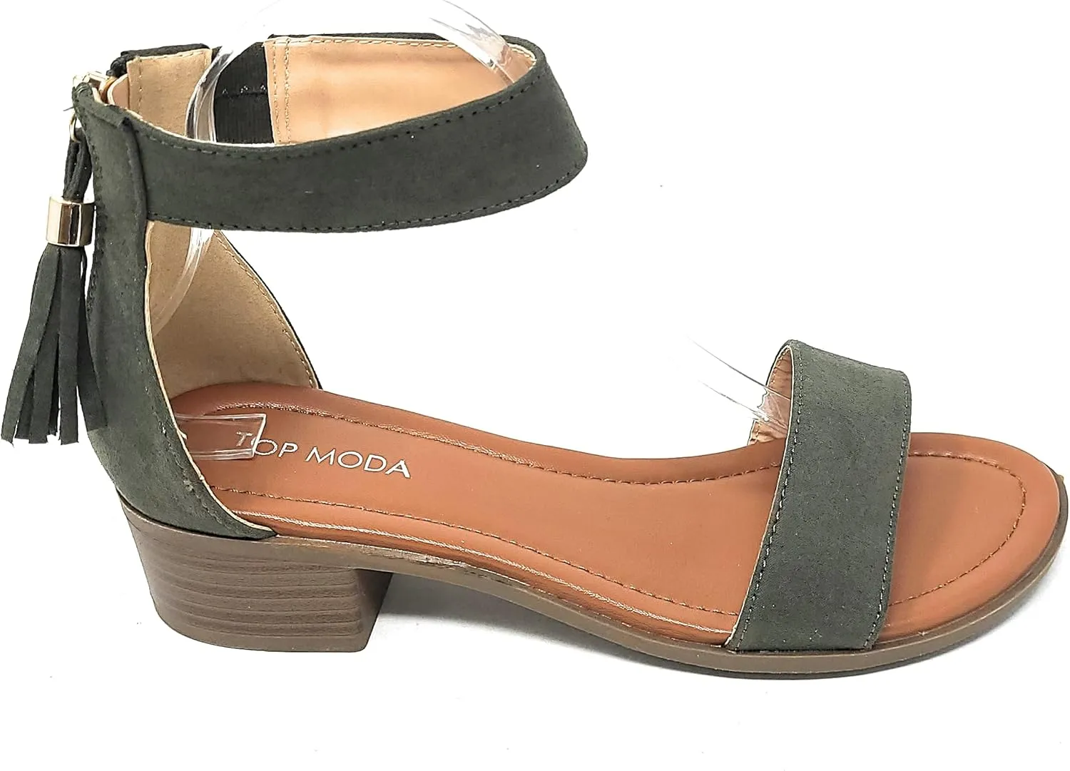 TOP Moda Women's Tassel Fringe Zip Back Block Heel Sandal