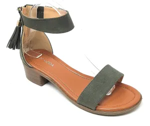 TOP Moda Women's Tassel Fringe Zip Back Block Heel Sandal