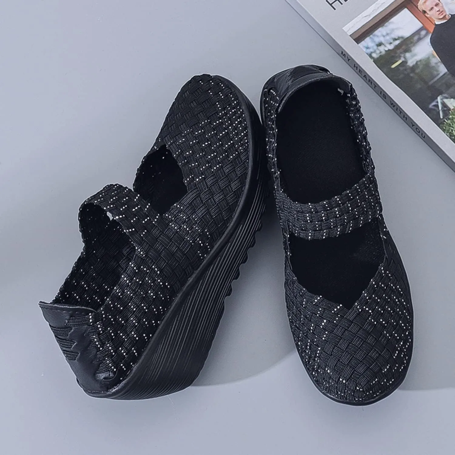 Touchmosees Women's Platform Wedge Sandals Woven Pumps Mary Jane Shoes Comfortable Walking Shoes