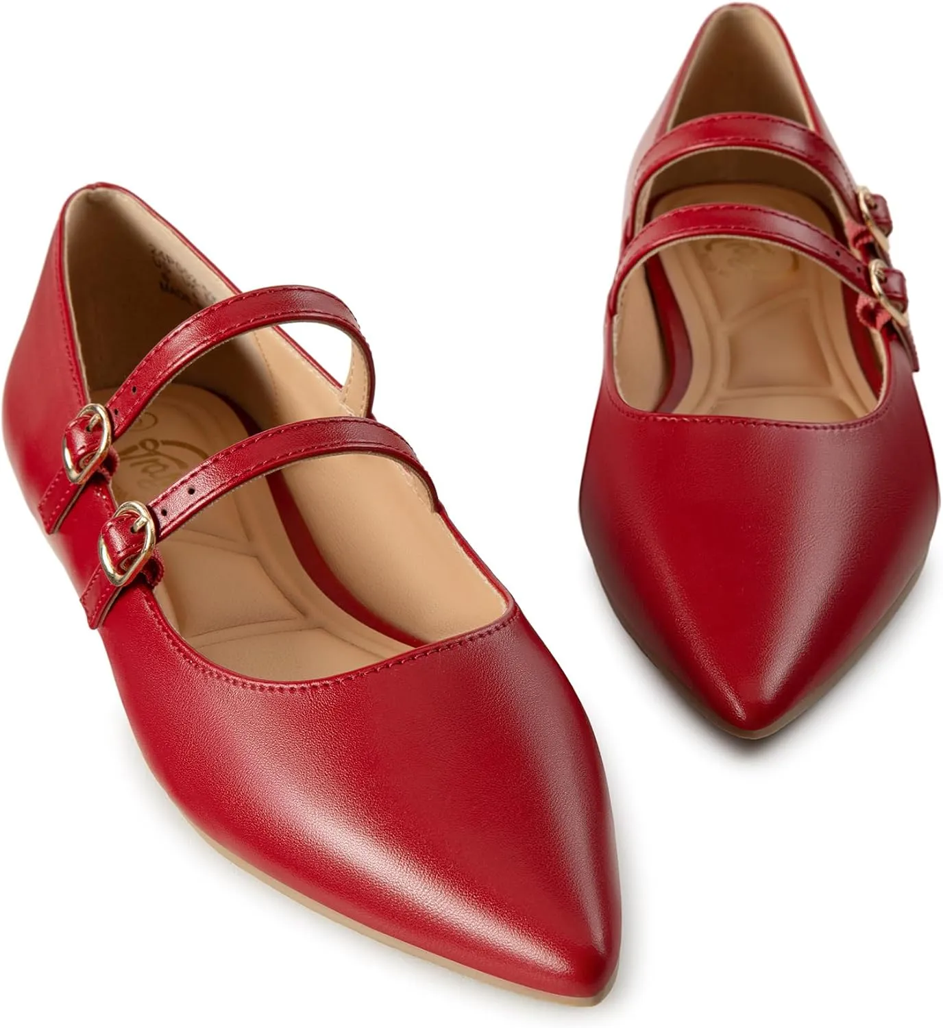 Trary Flats for Women Closed Pointed Toe Mary Jane Shoes Women Comfortable Slip on Ballet Flats Dressy Shoes Adjustable Strap PU Leather Mary Janes Loafers