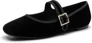 Trary Women's Ballet Flats,Square Toe Velvet Mary Jane Shoes Women,Comfortable Dress Shoes for Women Dressy