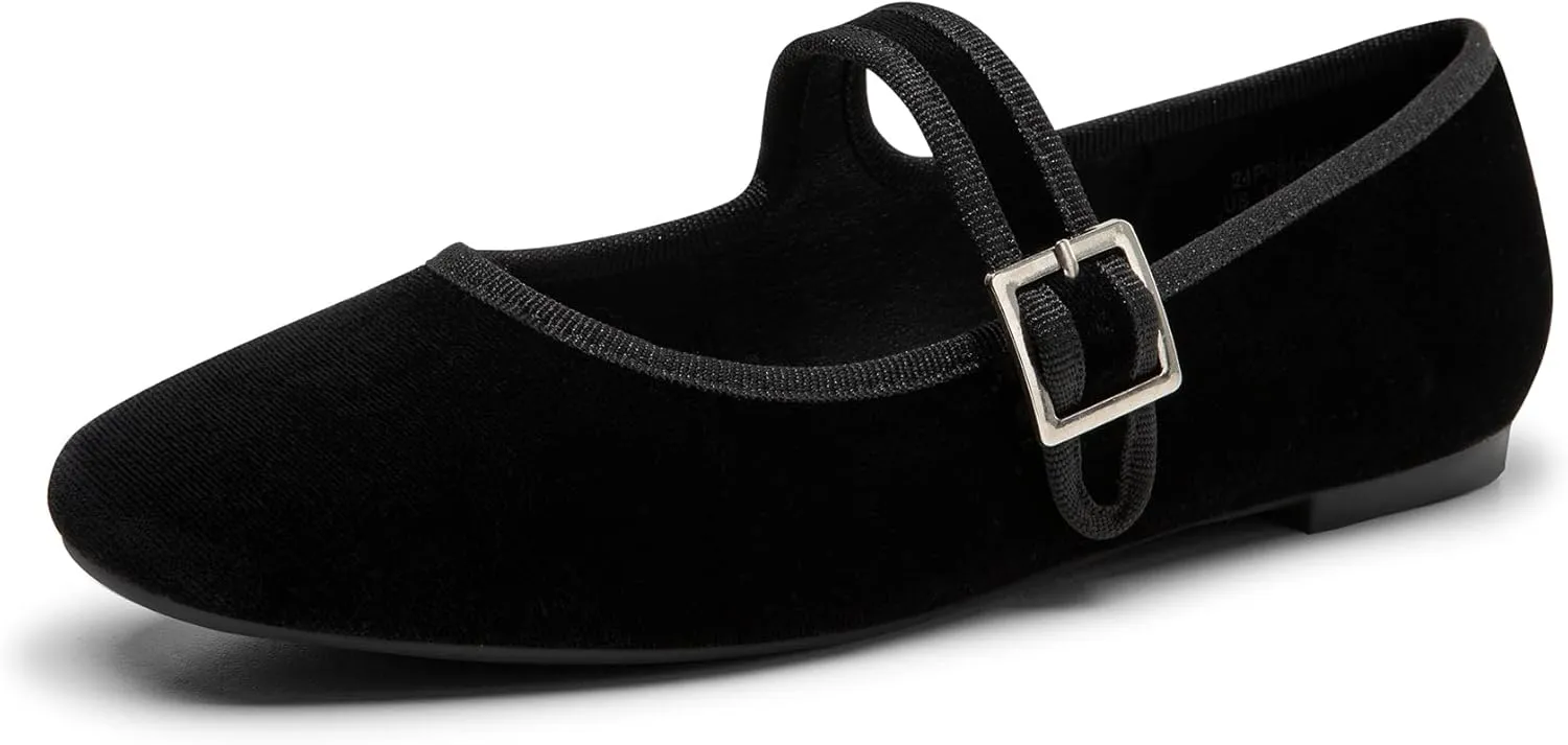 Trary Women's Ballet Flats,Square Toe Velvet Mary Jane Shoes Women,Comfortable Dress Shoes for Women Dressy