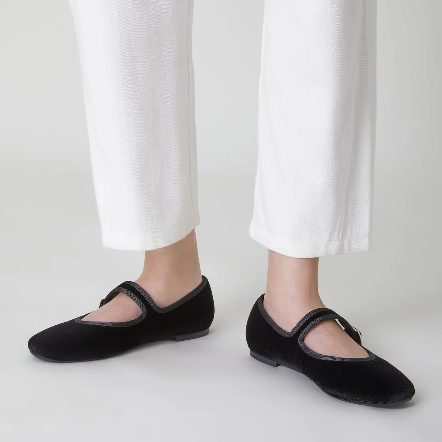 Trary Women's Ballet Flats,Square Toe Velvet Mary Jane Shoes Women,Comfortable Dress Shoes for Women Dressy