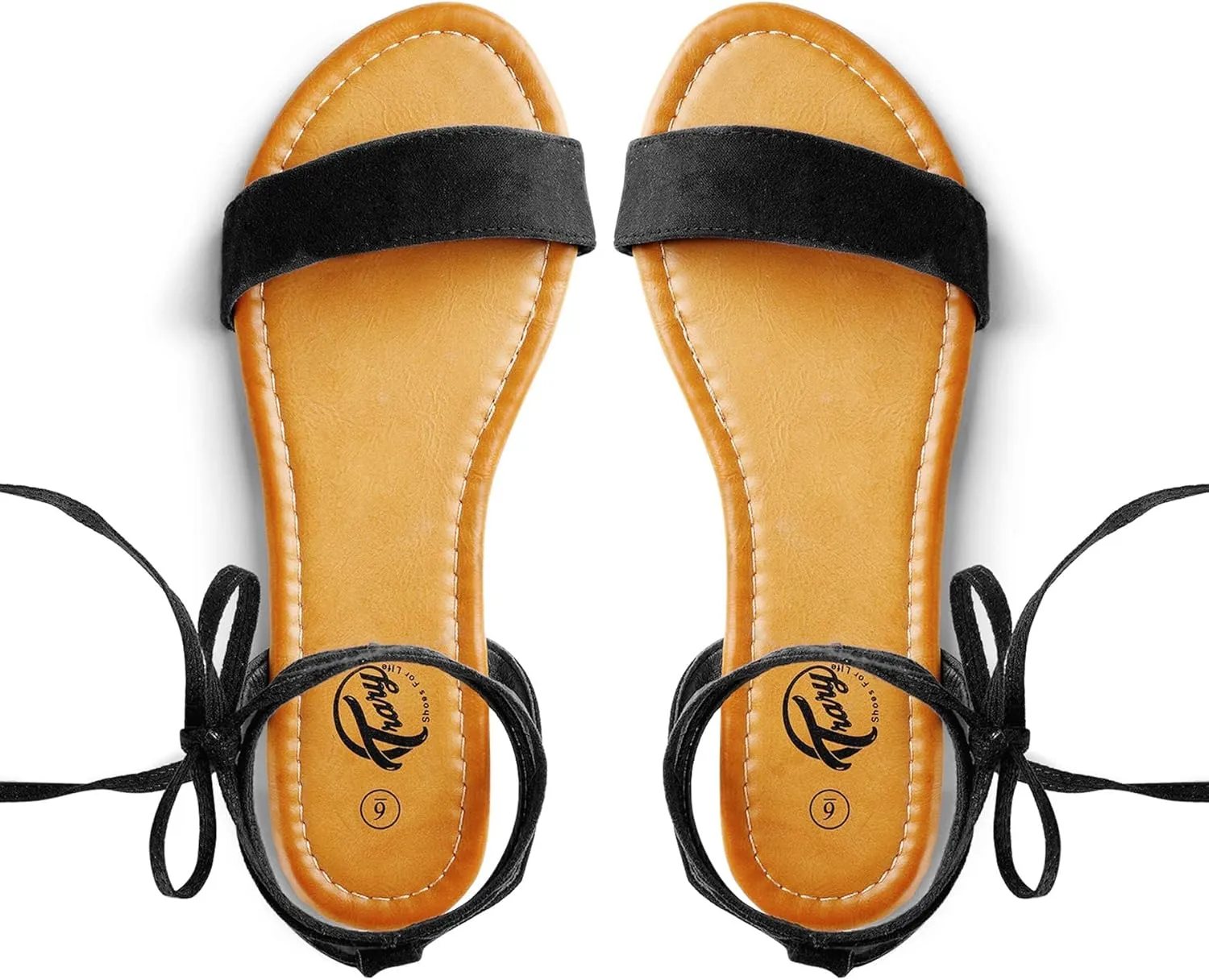 Trary Women's Lace Up Open Toe Strappy Sandals, Ankle Wrap Flat Dressy Tie Up Summer Footwear
