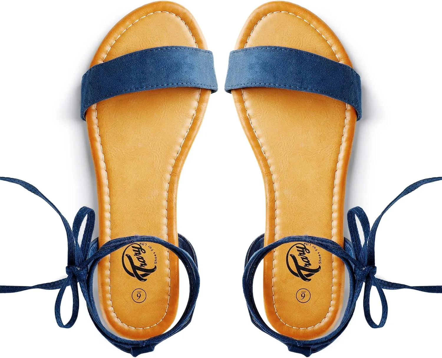 Trary Women's Lace Up Open Toe Strappy Sandals, Ankle Wrap Flat Dressy Tie Up Summer Footwear