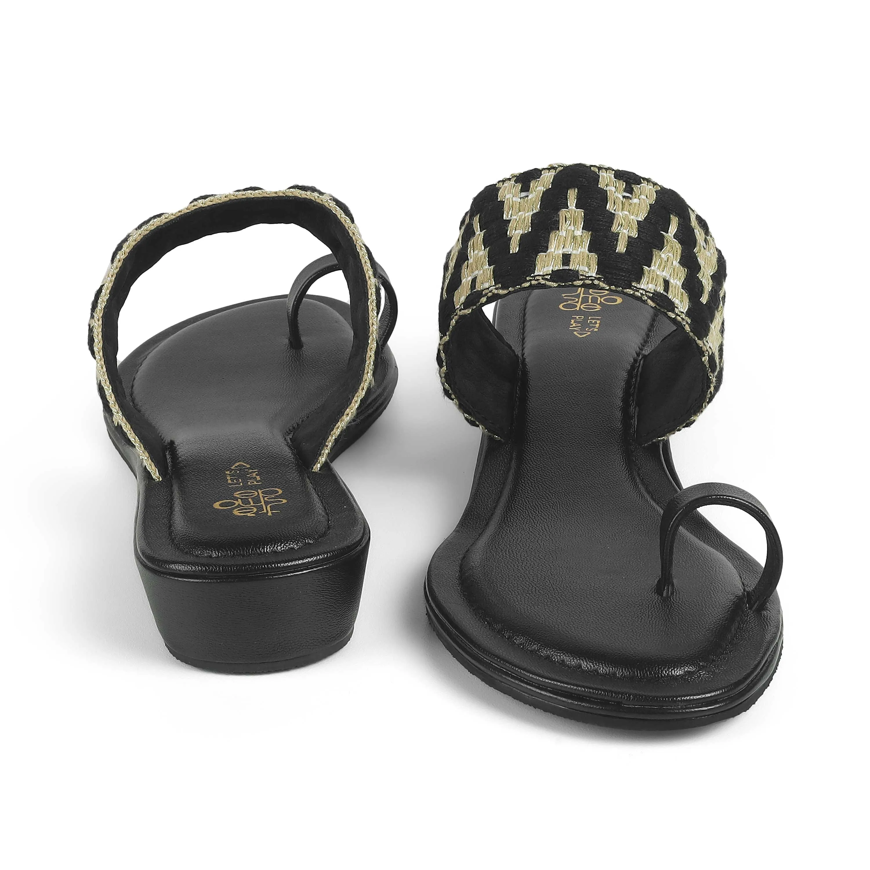 Tresmode Vela Black Women's Casual Small Wedge Sandals
