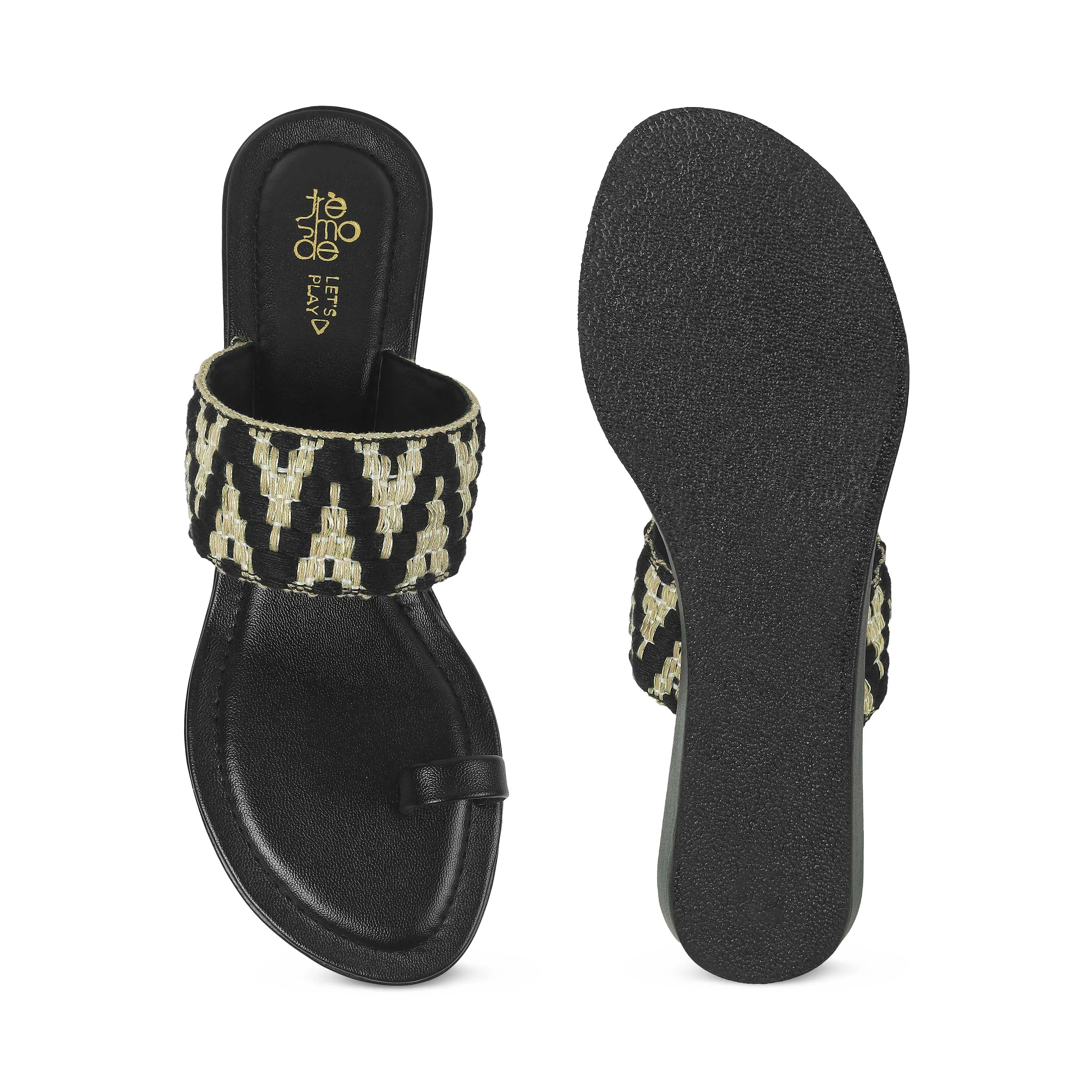 Tresmode Vela Black Women's Casual Small Wedge Sandals
