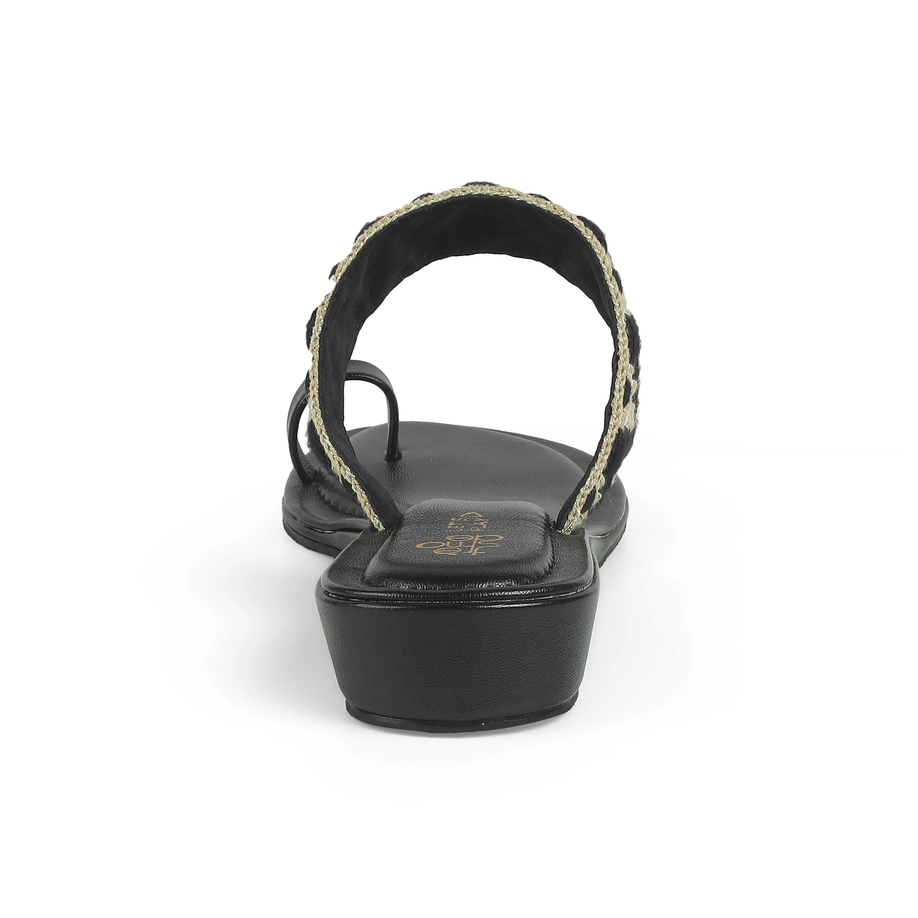 Tresmode Vela Black Women's Casual Small Wedge Sandals