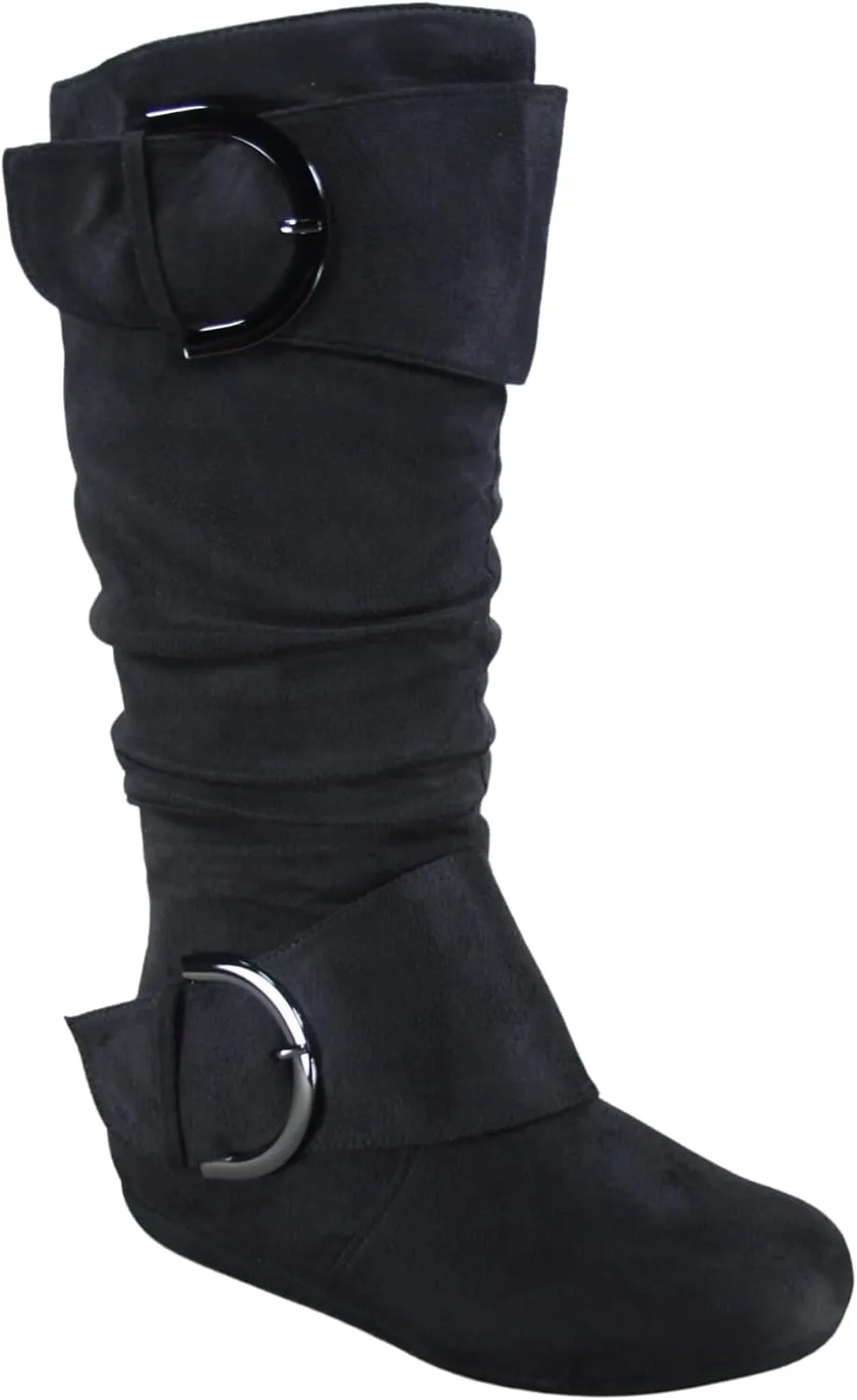 TZ Zone-38 Women's Closed Round Toe Flat Heel Buckle Slouchy Mid-Calf Casual Boots