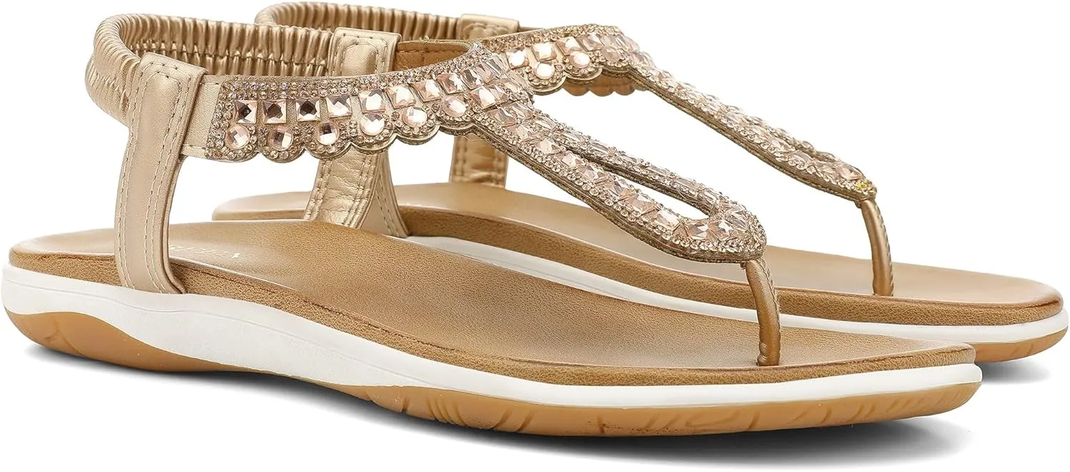 UBFEN Womens Flat Sandals Dress Braided T-Strap Thong Sandals with Arch Support Comfortable for Walking