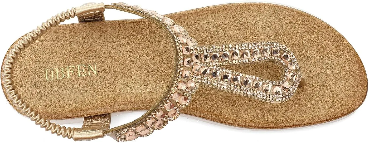 UBFEN Womens Flat Sandals Dress Braided T-Strap Thong Sandals with Arch Support Comfortable for Walking