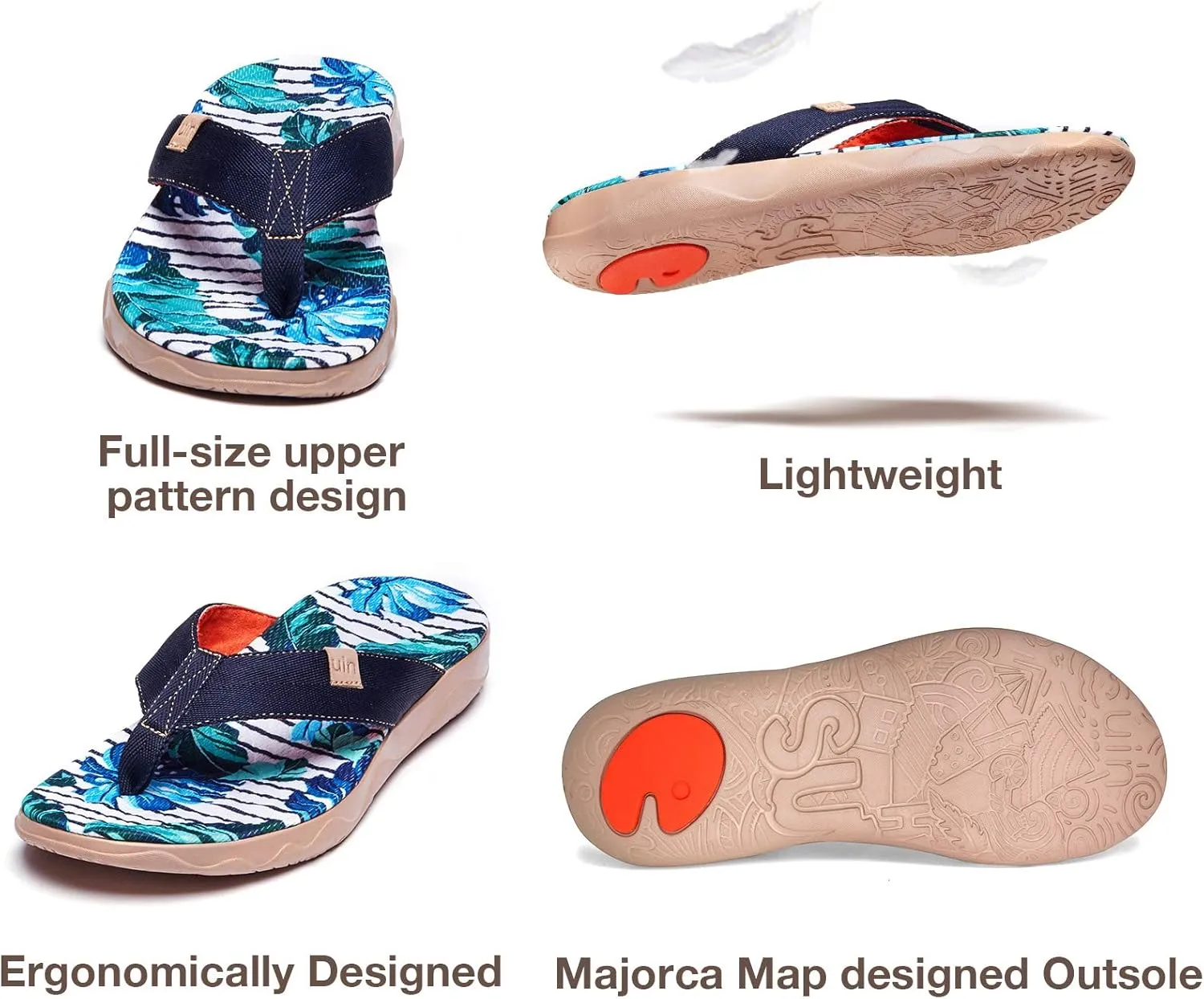 UIN Men's Flip Flops Thong Sandals Beach Summer Casual Art Painted Travel Comfort Slippers