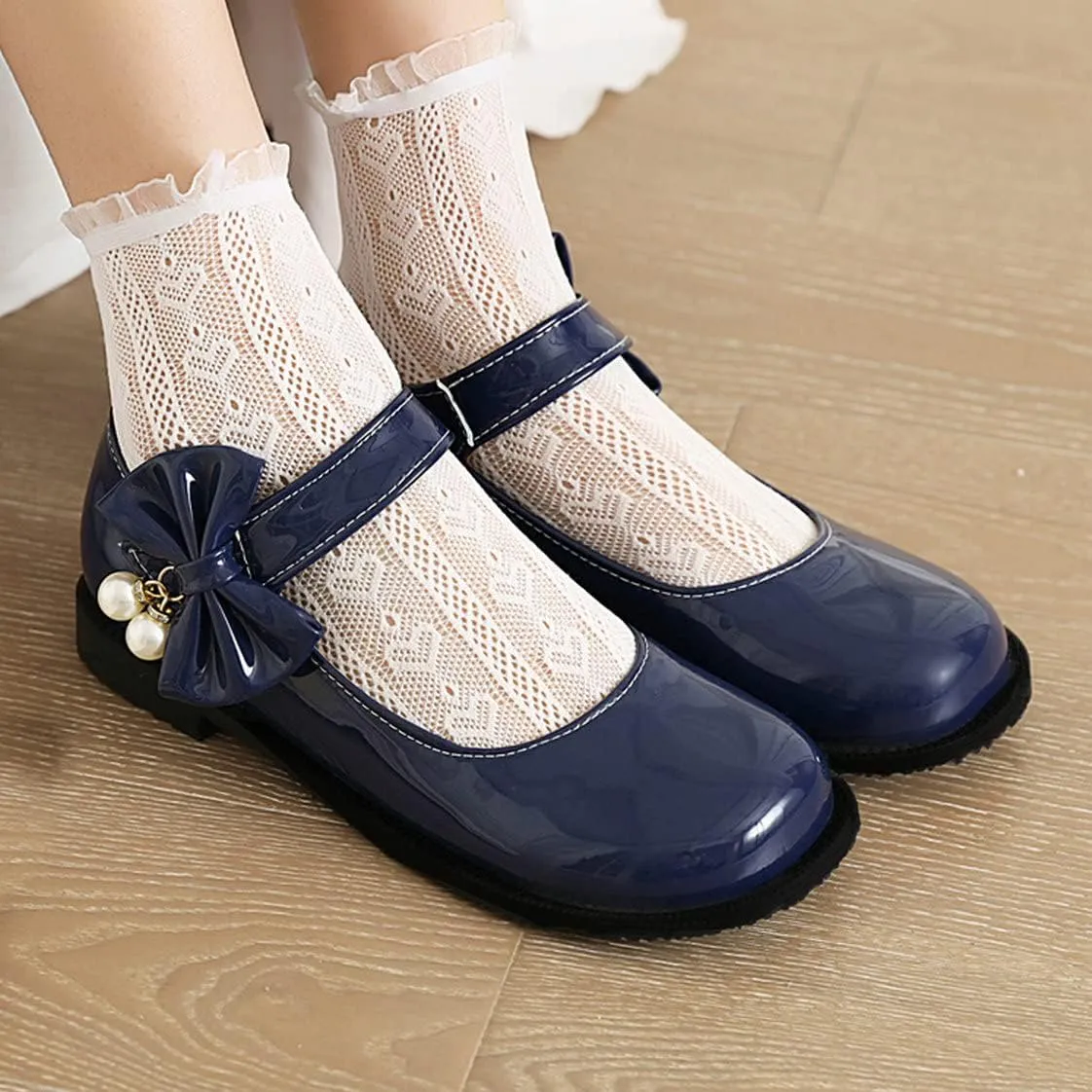 UniqueStride Womens Ballet Mary Janes Flats Patent Leather Platform Low Heels Pumps Round Toe Buckle Strap Cute Shoes