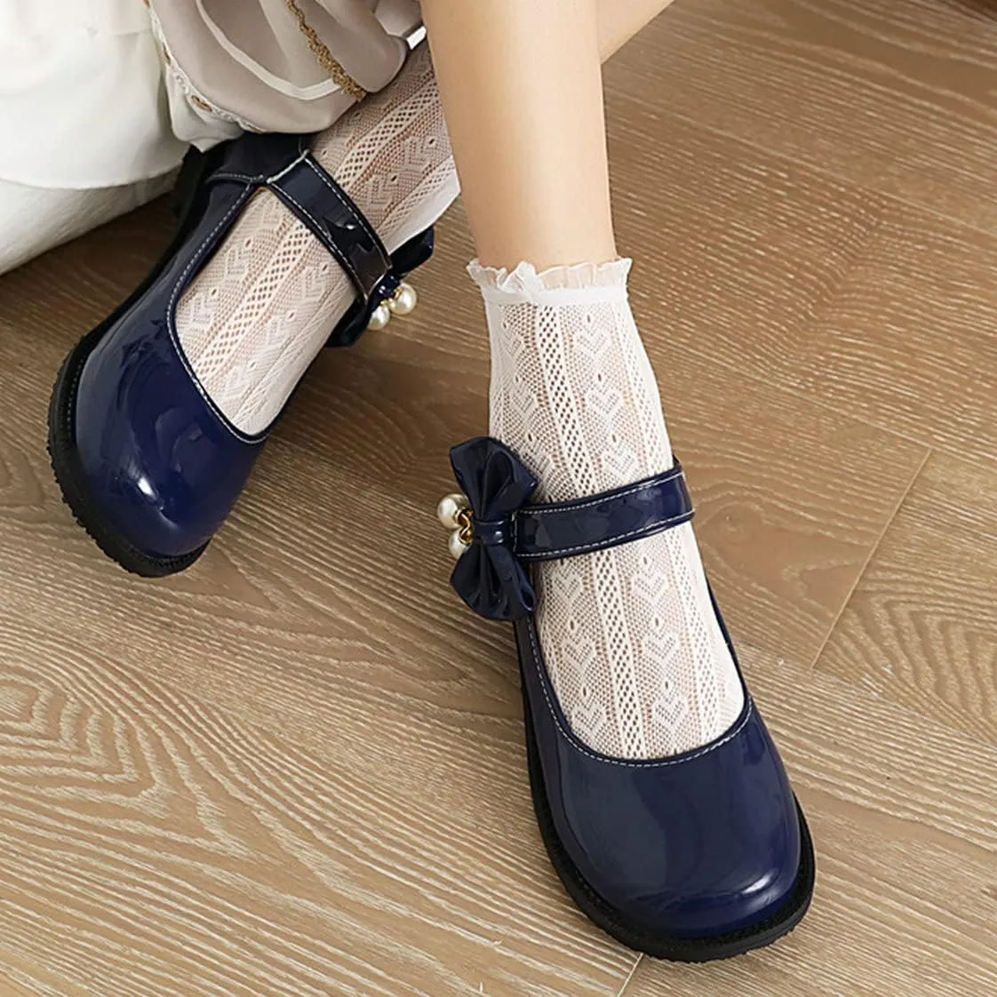 UniqueStride Womens Ballet Mary Janes Flats Patent Leather Platform Low Heels Pumps Round Toe Buckle Strap Cute Shoes