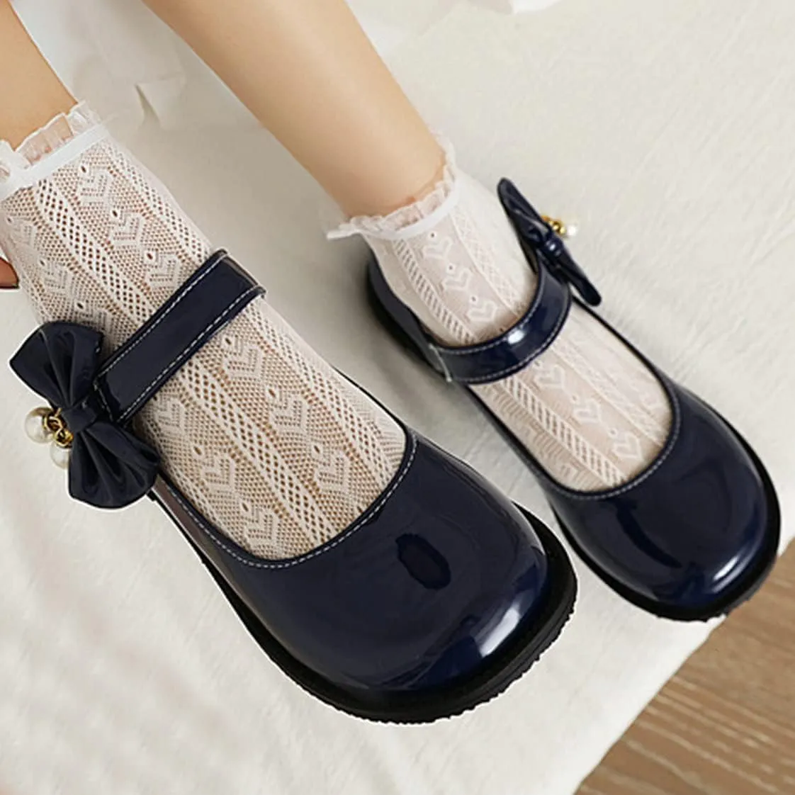UniqueStride Womens Ballet Mary Janes Flats Patent Leather Platform Low Heels Pumps Round Toe Buckle Strap Cute Shoes