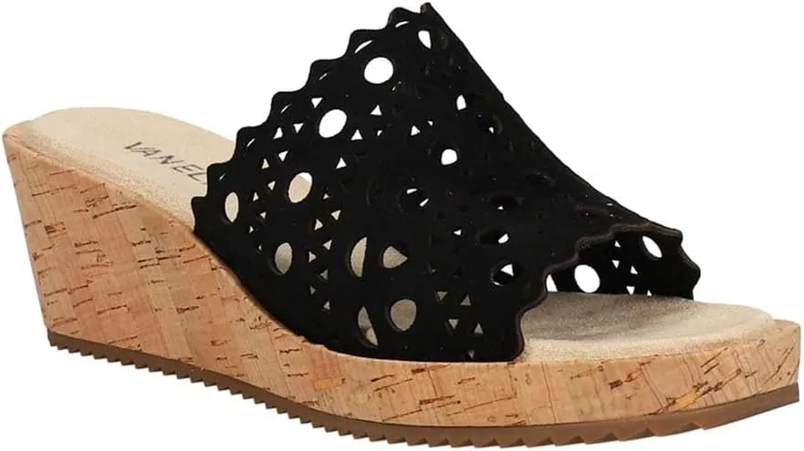 VANELi Womens Cammie Cut Outs Cork Casual Sandals Casual Mid Heel 2-3" - Black