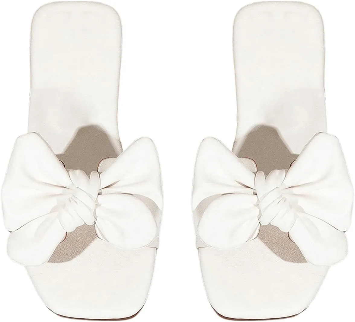 Verdusa Girl's Bows Square Toe Sandals Casual Summer Flat Sandal
