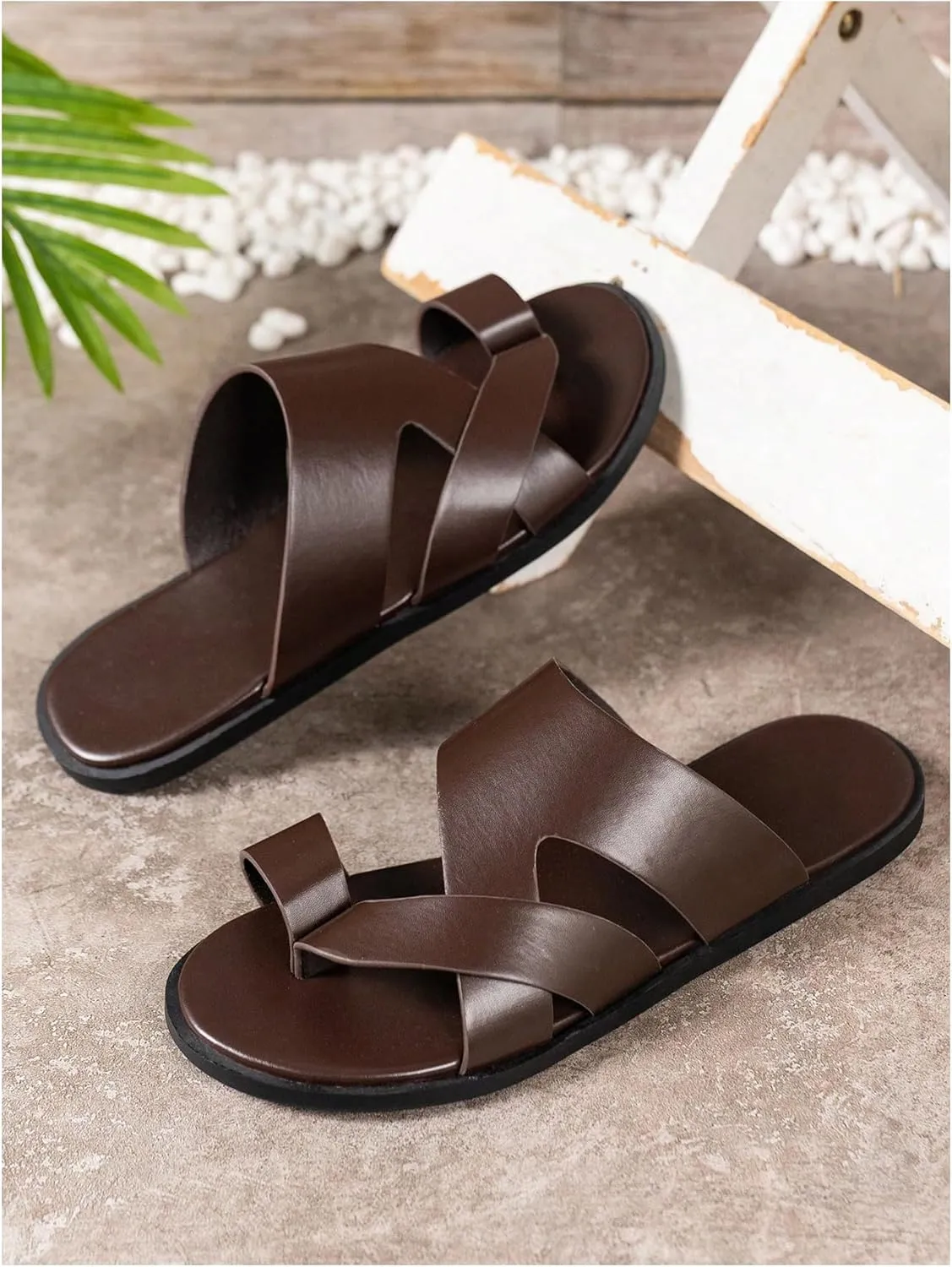 Verdusa Men's Casual Crisscross Leather Flip Flops Thong Sandals
