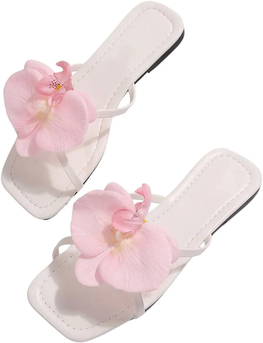 Verdusa Women's Flower Cross Strap Flat Sandals Summer Beach Slide Shoes