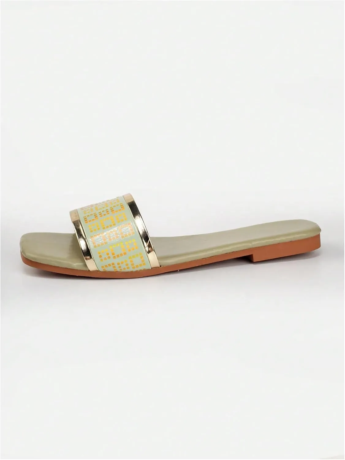 Verdusa Women's Metallic Colorblock Flat Sandals Square Open Toe Slip on Slides