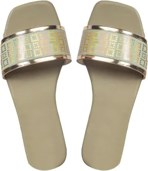 Verdusa Women's Metallic Colorblock Flat Sandals Square Open Toe Slip on Slides