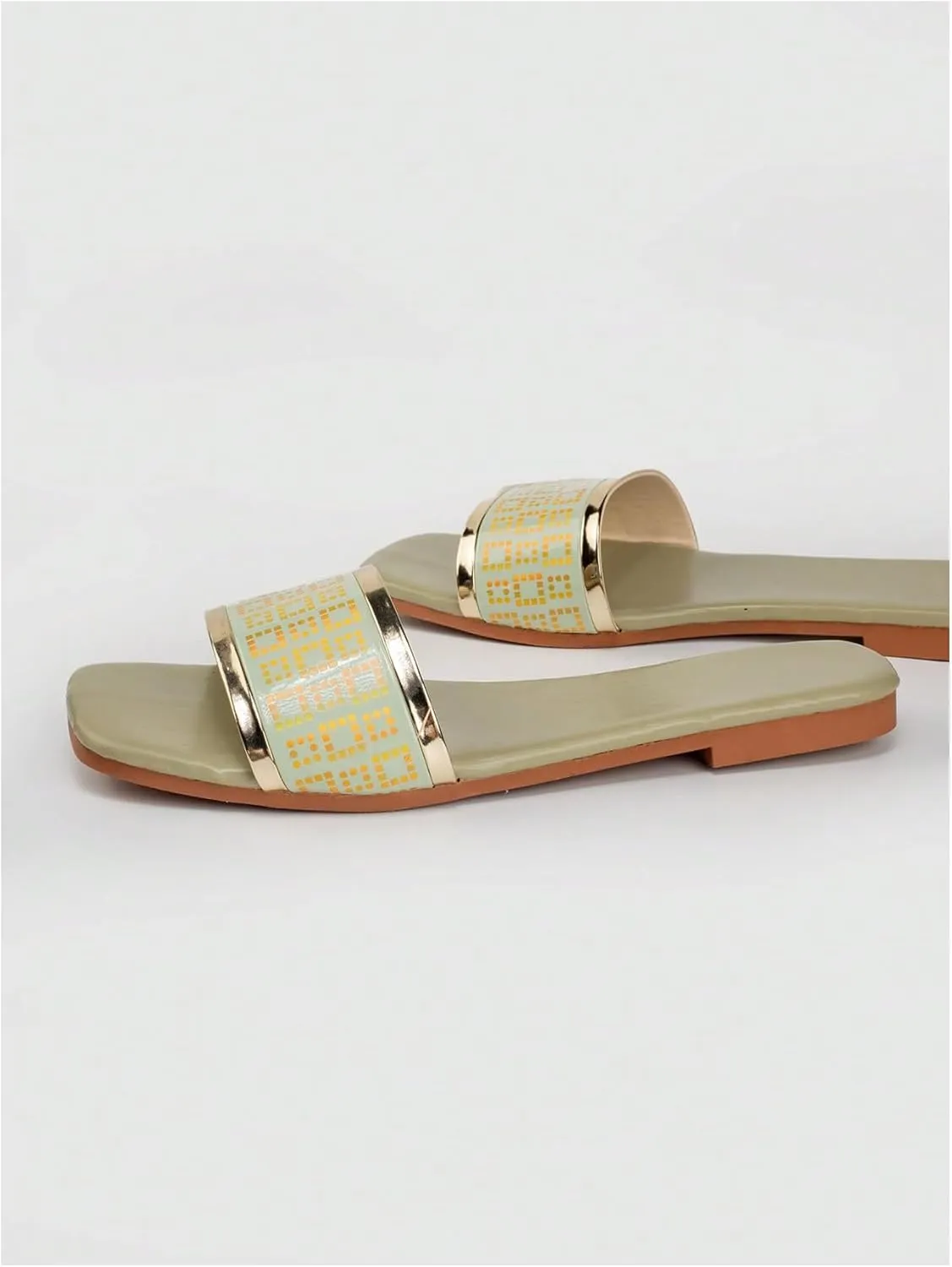 Verdusa Women's Metallic Colorblock Flat Sandals Square Open Toe Slip on Slides