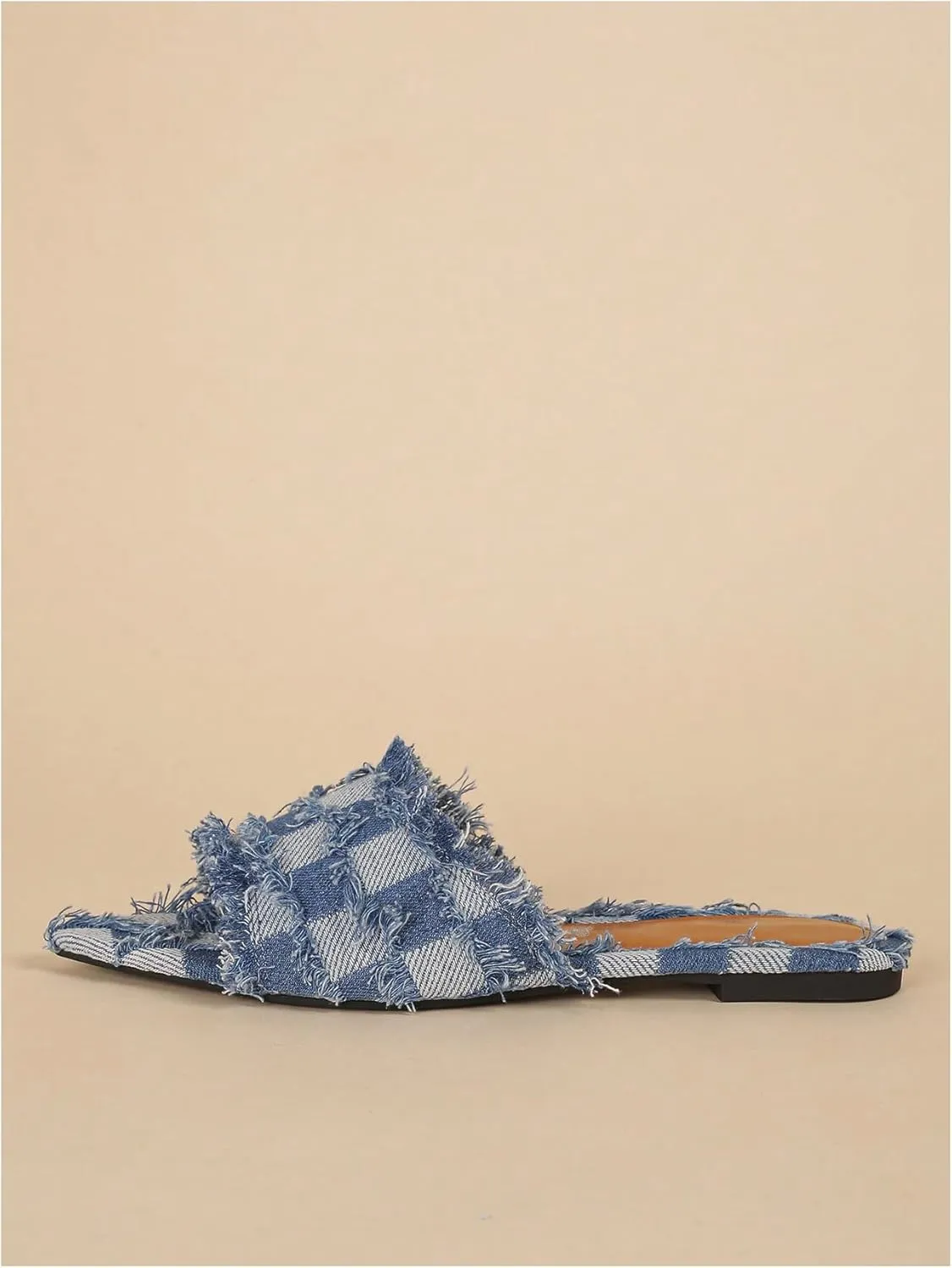 Verdusa Women's Pointed Toe Denim Flat Sandals Open Toess Slip On Summer Flats