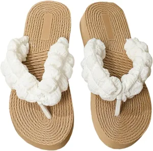 Verdusa Women's Puff Strap Braided Thong Flat Sandals Woven Open Toe Summer Slippers