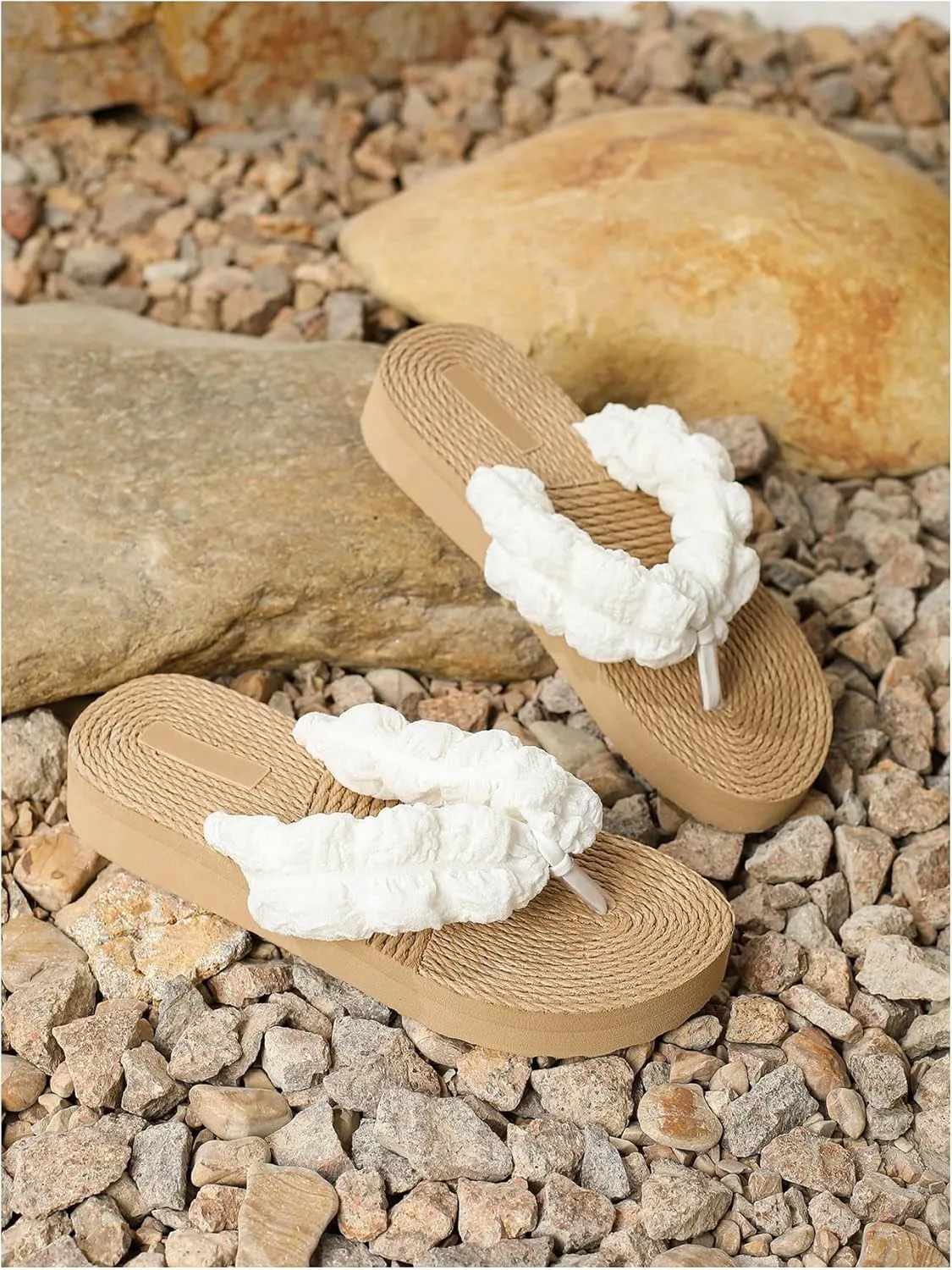Verdusa Women's Puff Strap Braided Thong Flat Sandals Woven Open Toe Summer Slippers