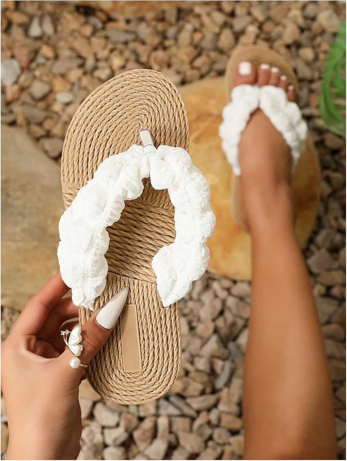 Verdusa Women's Puff Strap Braided Thong Flat Sandals Woven Open Toe Summer Slippers