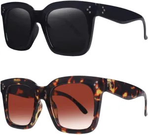 Vintage Women Oversized Sunglasses Designer Luxury Square Sun Glasses UV400 Protection Flat Lens