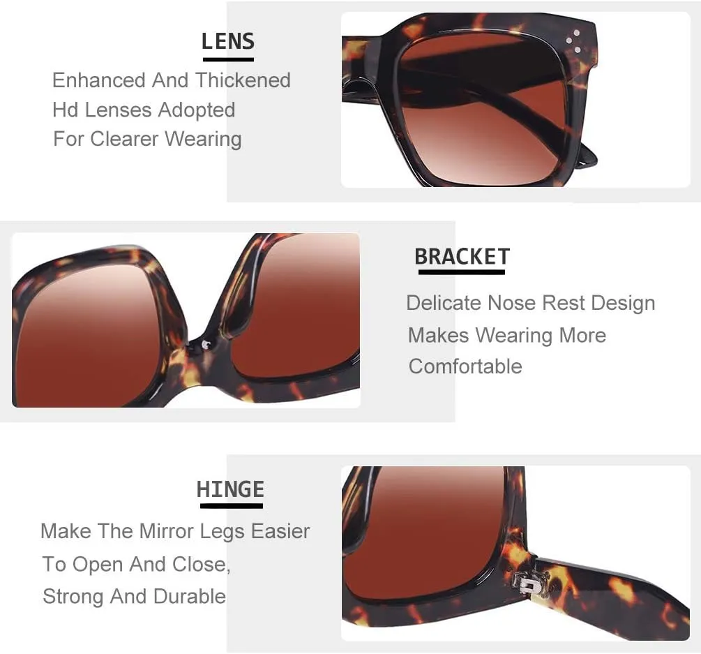 Vintage Women Oversized Sunglasses Designer Luxury Square Sun Glasses UV400 Protection Flat Lens