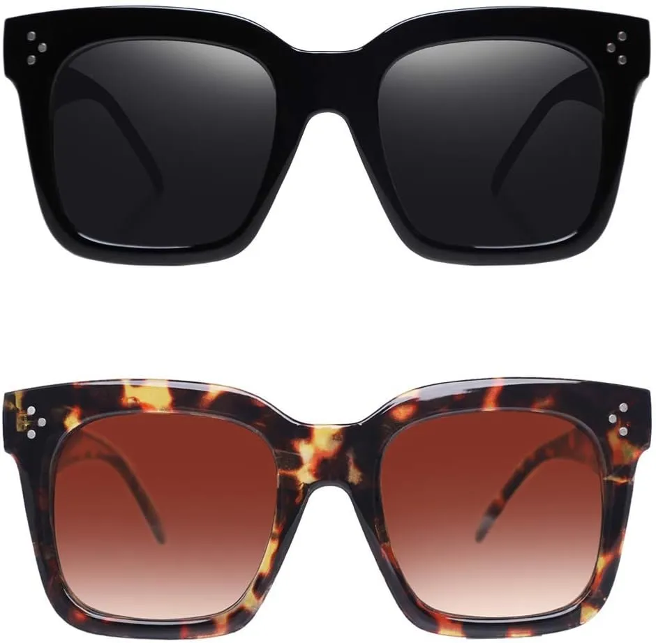 Vintage Women Oversized Sunglasses Designer Luxury Square Sun Glasses UV400 Protection Flat Lens