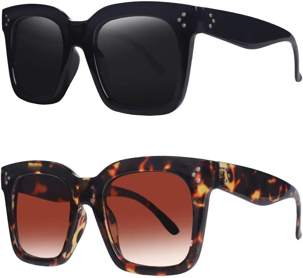 Vintage Women Oversized Sunglasses Designer Luxury Square Sun Glasses UV400 Protection Flat Lens
