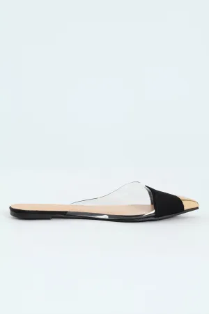 Vinyl Fabric Gold Toe Cap Block Push In Mule - Multi