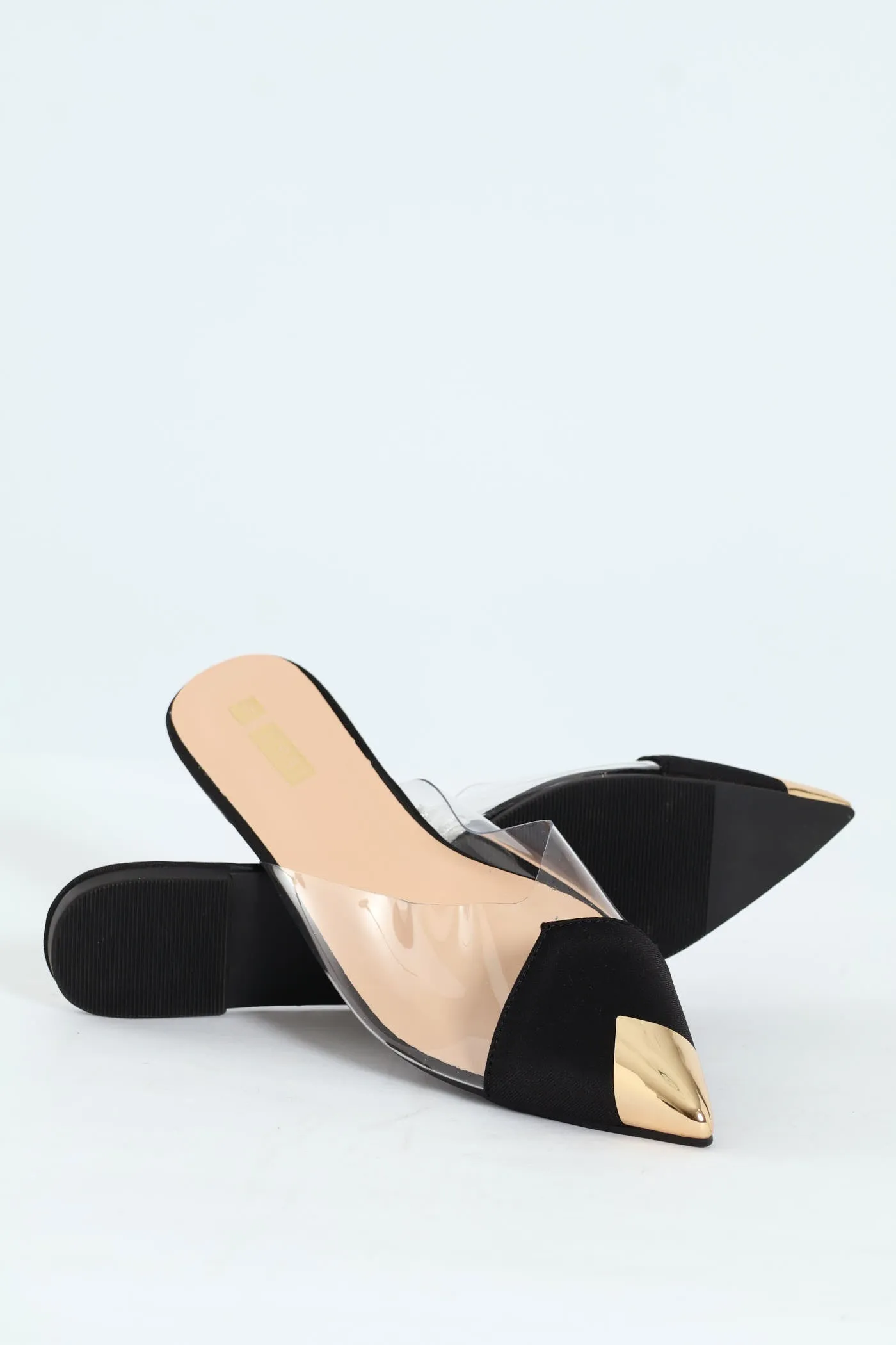 Vinyl Fabric Gold Toe Cap Block Push In Mule - Multi