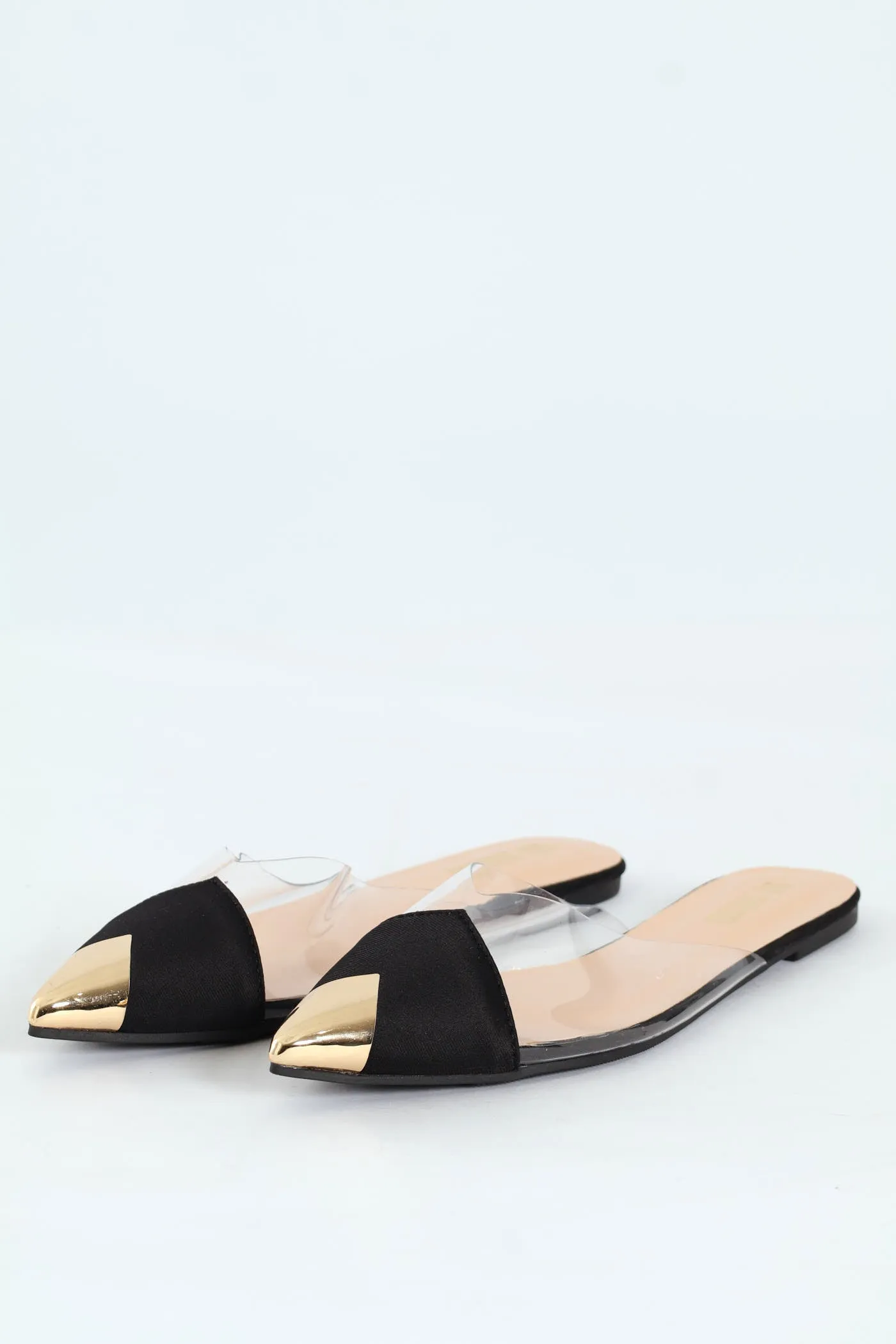 Vinyl Fabric Gold Toe Cap Block Push In Mule - Multi