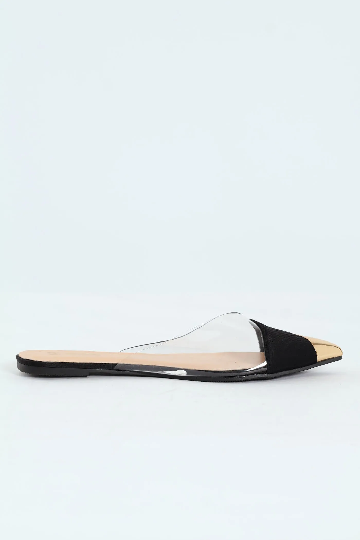 Vinyl Fabric Gold Toe Cap Block Push In Mule - Multi