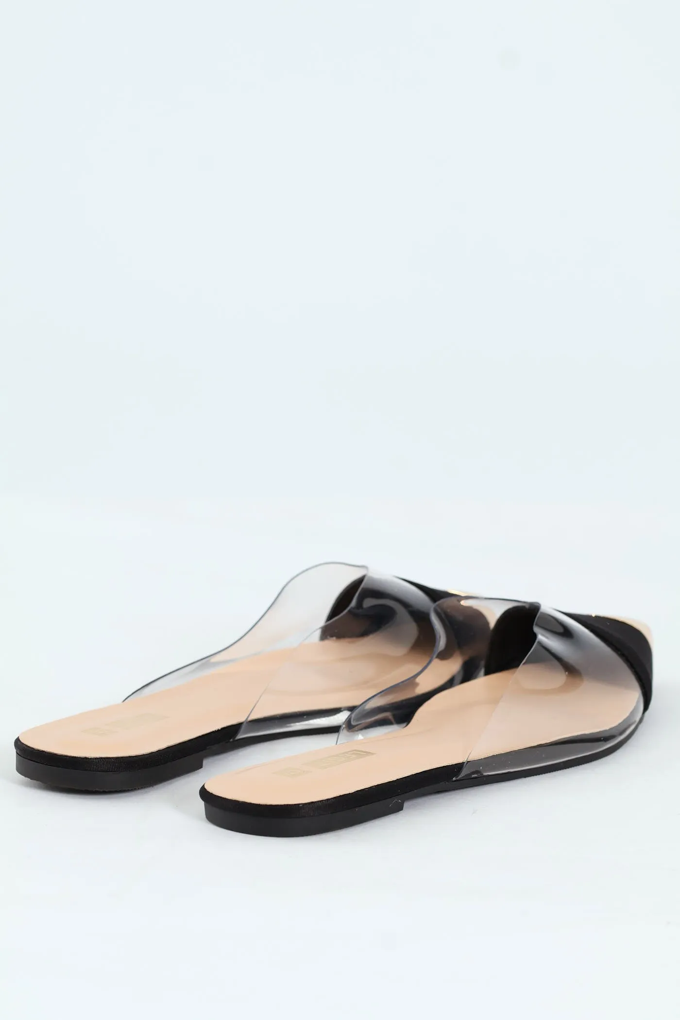 Vinyl Fabric Gold Toe Cap Block Push In Mule - Multi