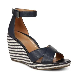 VIONIC MARINA NAVY LEATHER WEDGE SANDAL