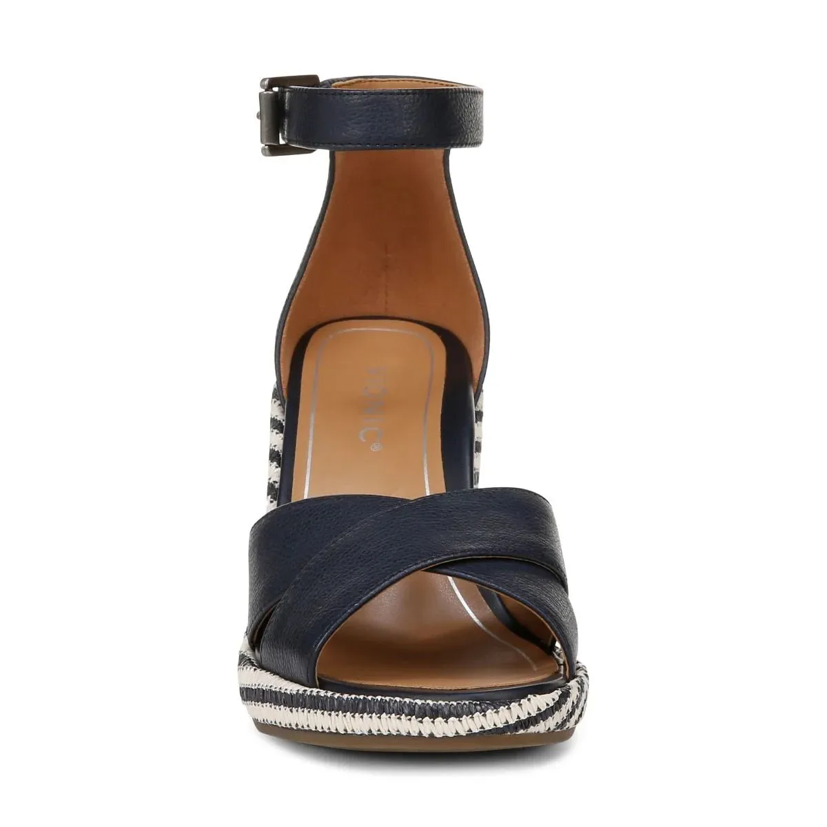 VIONIC MARINA NAVY LEATHER WEDGE SANDAL