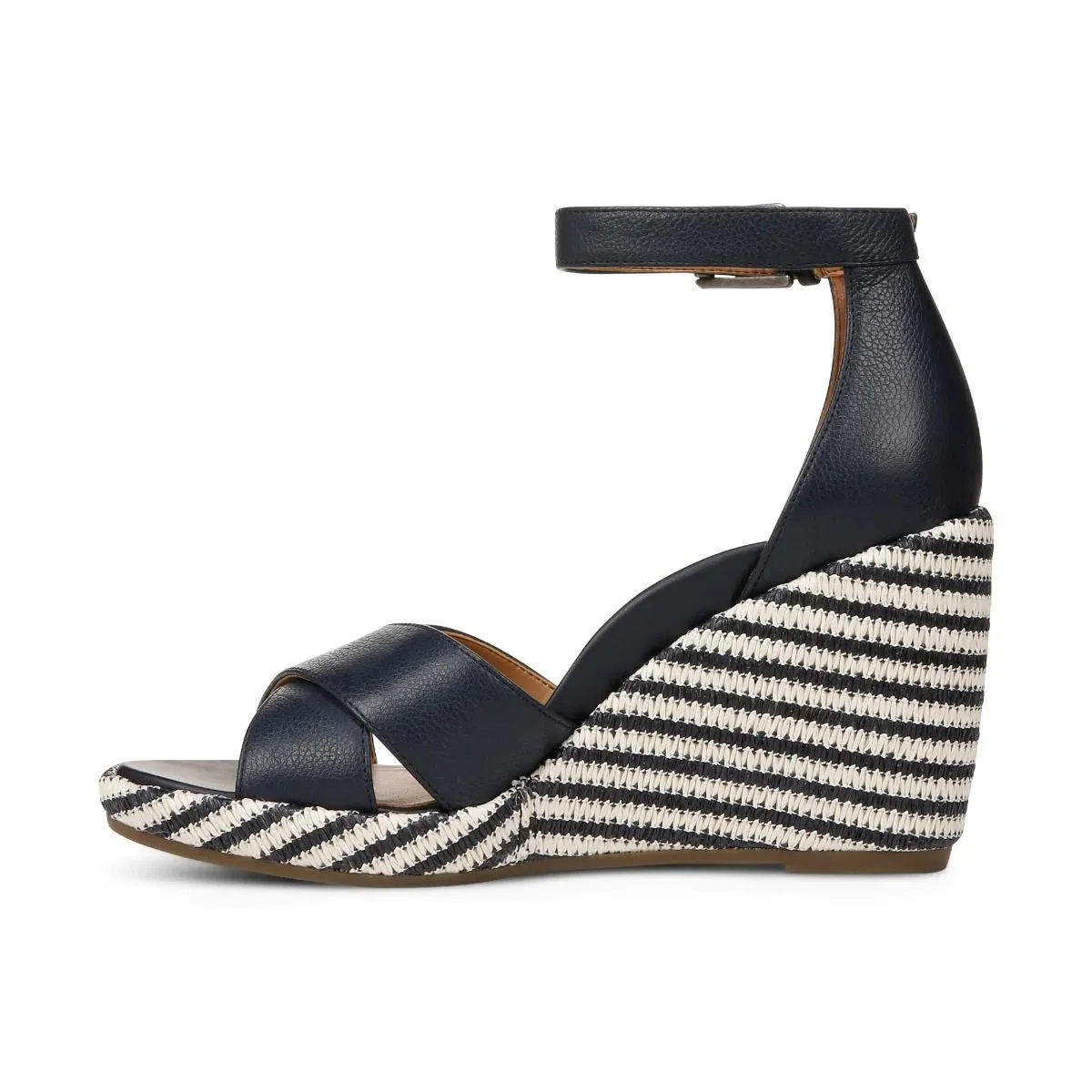 VIONIC MARINA NAVY LEATHER WEDGE SANDAL