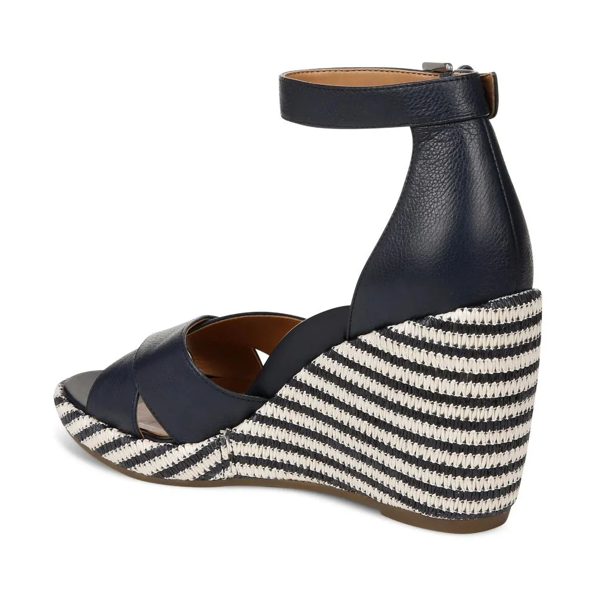 VIONIC MARINA NAVY LEATHER WEDGE SANDAL