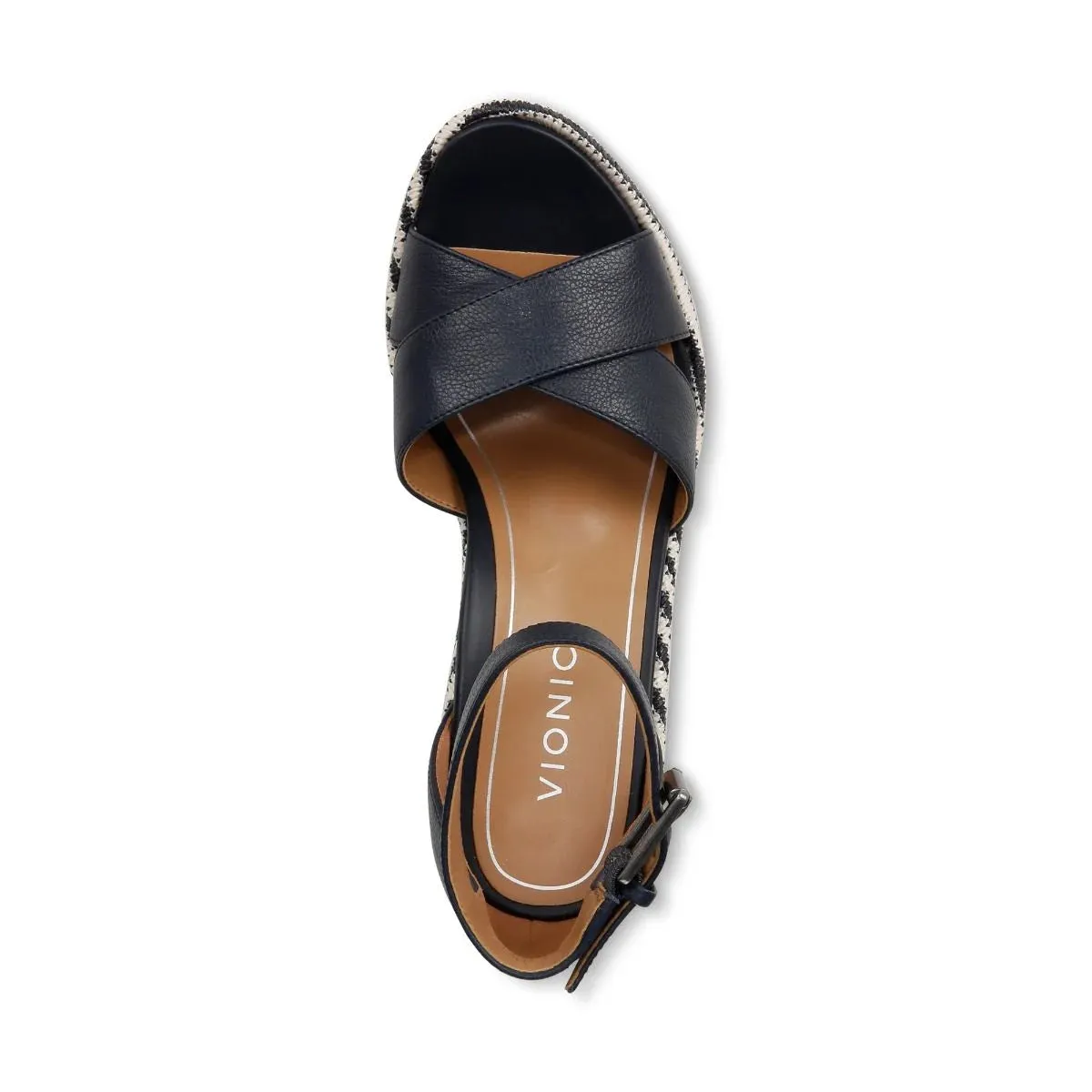 VIONIC MARINA NAVY LEATHER WEDGE SANDAL