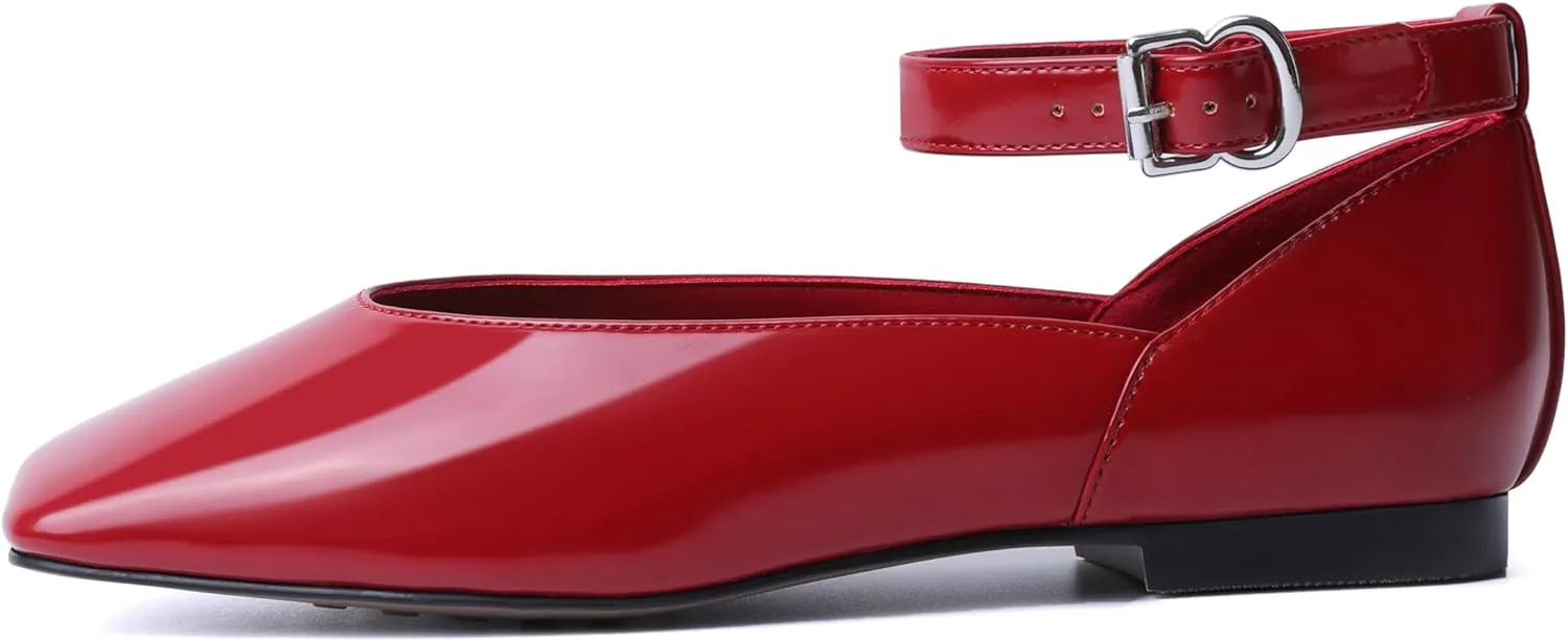 vivianly Mary Jane Shoes for Women Ballet Flats Shoes Buckle Ankle Strap Square Toe Flat Leather Party Dating Flats